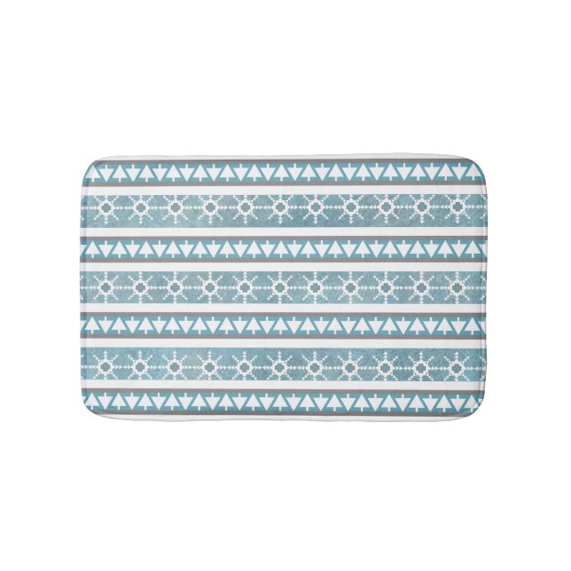 Southwest Winter Blue Geometric Snowflake Pines Sm Bath Mat (Front)