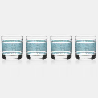 Southwest Winter Deer Blue and White Whiskey Glass