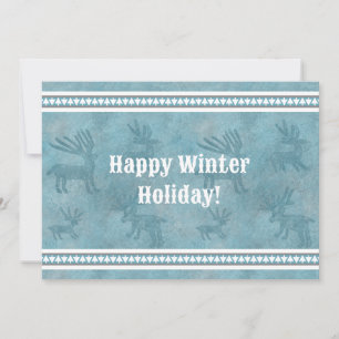 Southwest Winter Deer Blue Flat Holiday Greeting  Card