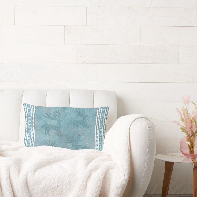 Southwest Winter Deer, Snowflakes, Pine Trees Lumbar Pillow (Couch)