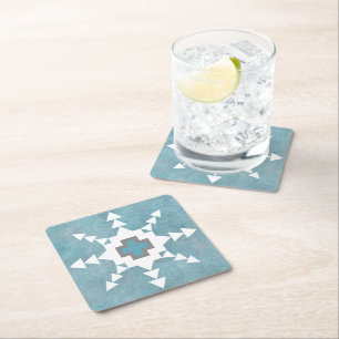 Southwest Winter Geometric Snowflake Design Square Paper Coaster