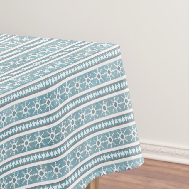 Southwest Winter Geometric Snowflake Pine Blue Sm  Tablecloth (In Situ)