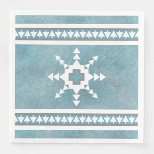 Southwest Winter Geometric Snowflakes Blue Napkin