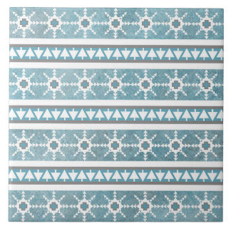Southwest Winter Snowflake Pine Tree Blue Stripes Tile