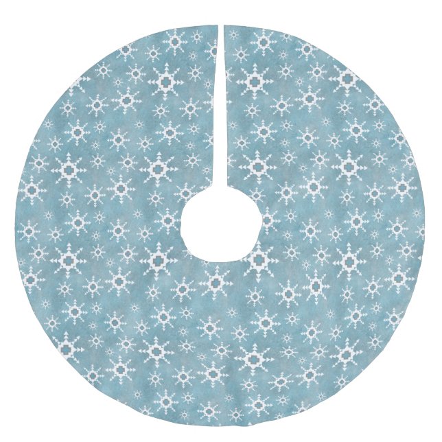 Southwest Winter Snowflakes Blue and White Brushed Polyester Tree Skirt (Front)