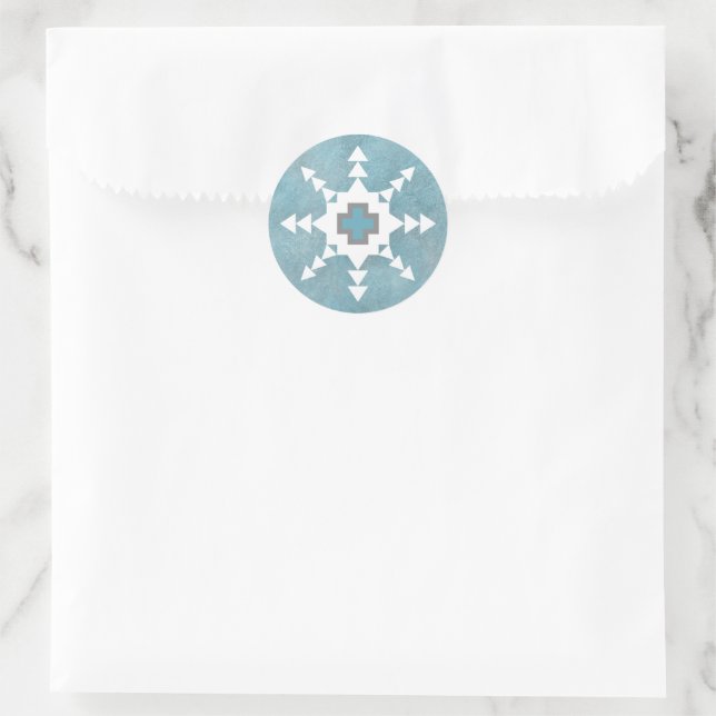 Southwest Winter Snowflakes Blue and White Classic Round Sticker (Bag)
