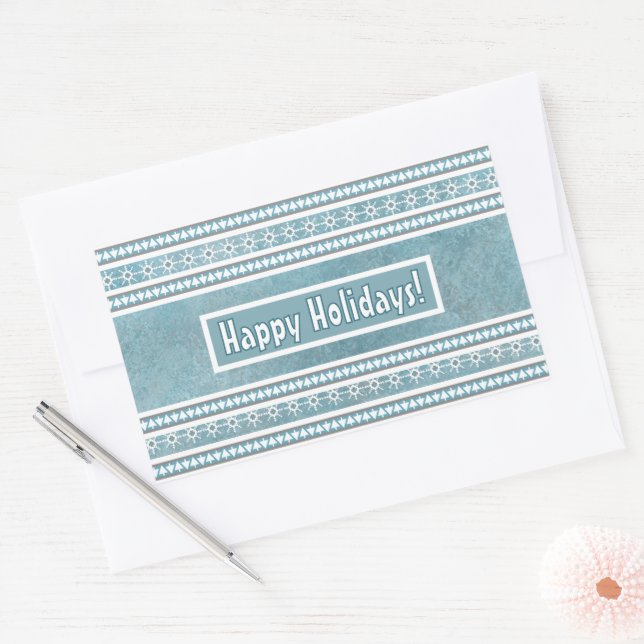Southwest Winter Snowflakes & Pine Trees Blue Sticker (Envelope)
