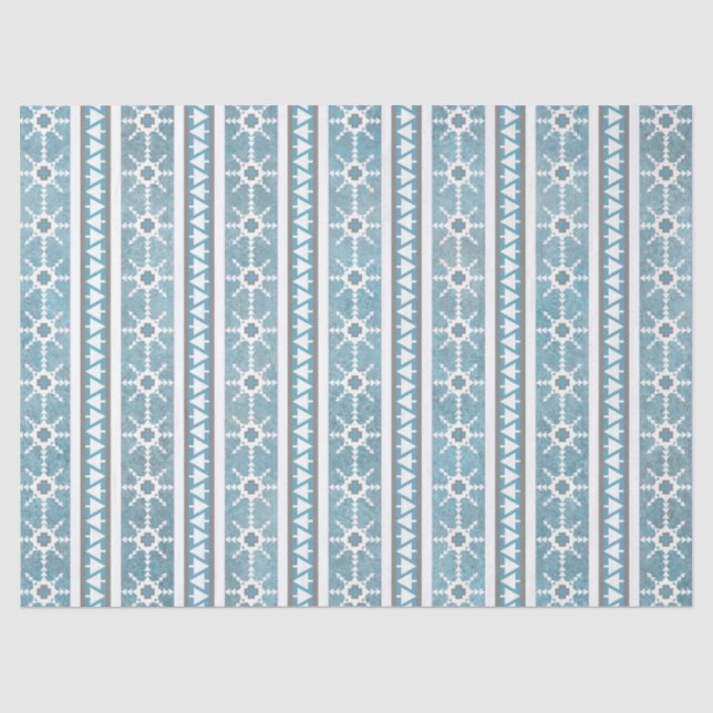 Southwest Winter Snowflakes & Pine Trees Blue Tissue Paper (Front)