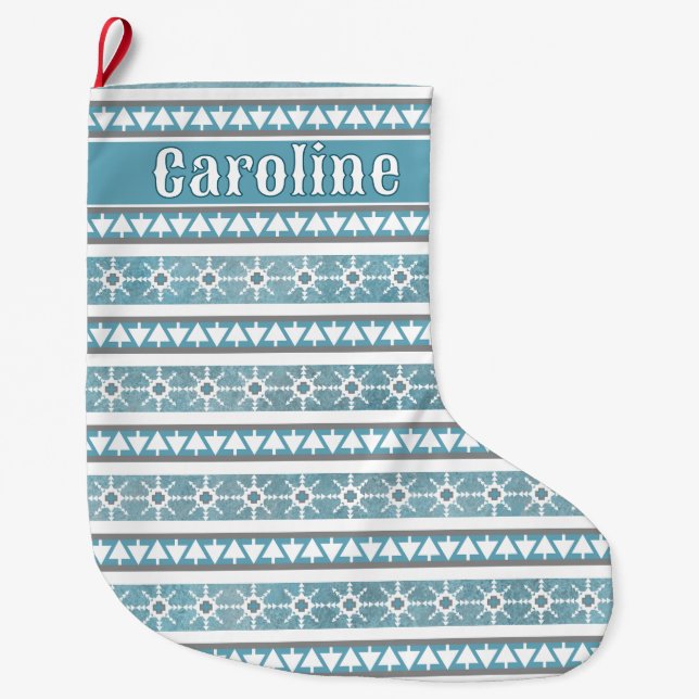Southwest Winter Snowflakes Pines Personalized Large Christmas Stocking (Front)