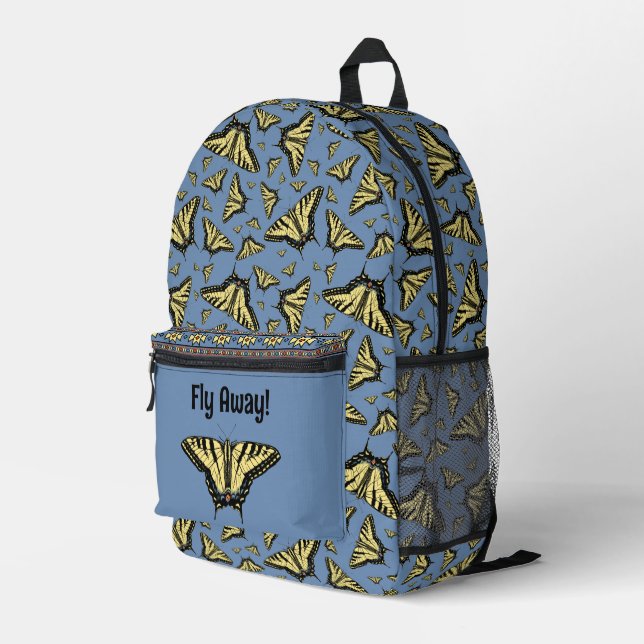 Southwest Yellow Swallowtail Butterflies on Blue Printed Backpack (Back Corner Right)