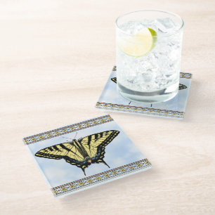 Southwest Yellow Swallowtail Butterfly Blue Sky Glass Coaster