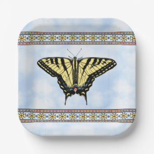 Southwest Yellow Swallowtail Butterfly Blue Sky Paper Plate