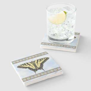 Southwest Yellow Swallowtail Butterfly Blue Sky Stone Coaster