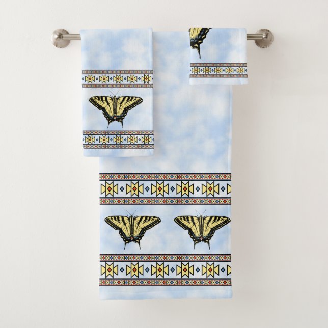 Southwest Yellow Swallowtail Butterfly Geometric Bath Towel Set (Insitu)