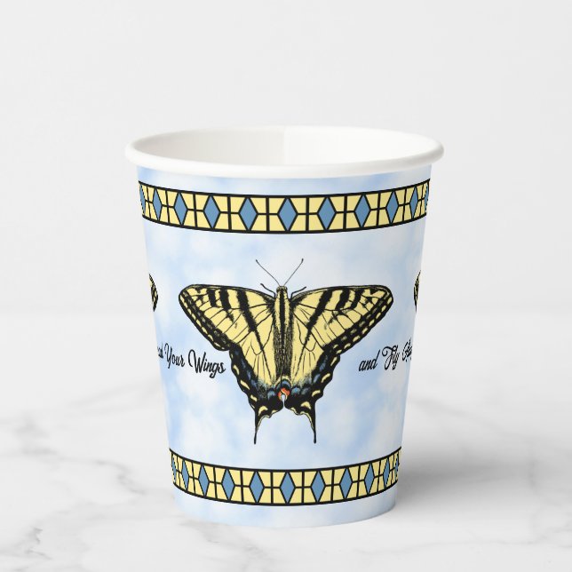 Southwest Yellow Swallowtail Butterfly Personalize Paper Cups (Left)