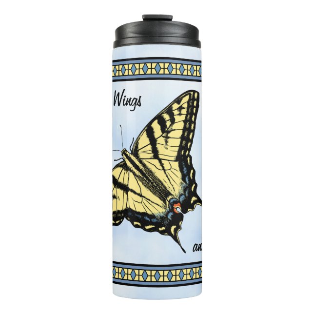 Southwest Yellow Swallowtail Butterfly Personalize Thermal Tumbler (Front)