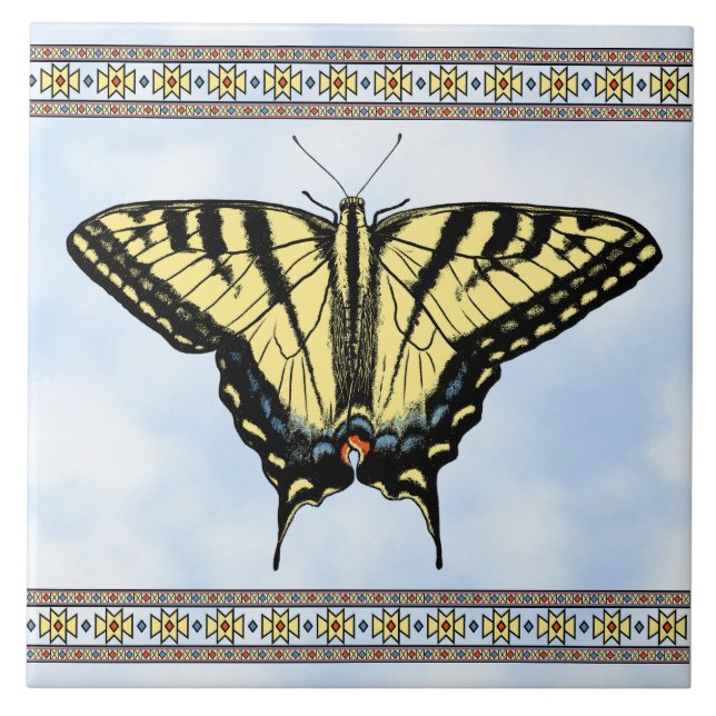 Southwest Yellow Swallowtail Geometric Butterfly  Tile (Front)