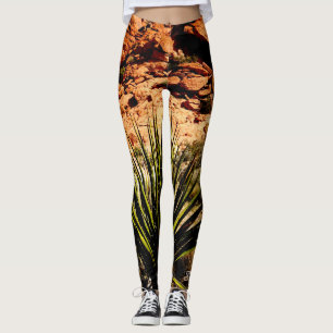 Southwest Yucca Leaves Name Green Brown Western Leggings