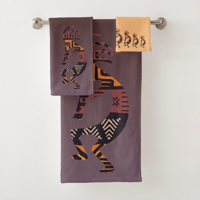 Southwestern Abstract Kokopelli Bath Towel Set (Insitu)