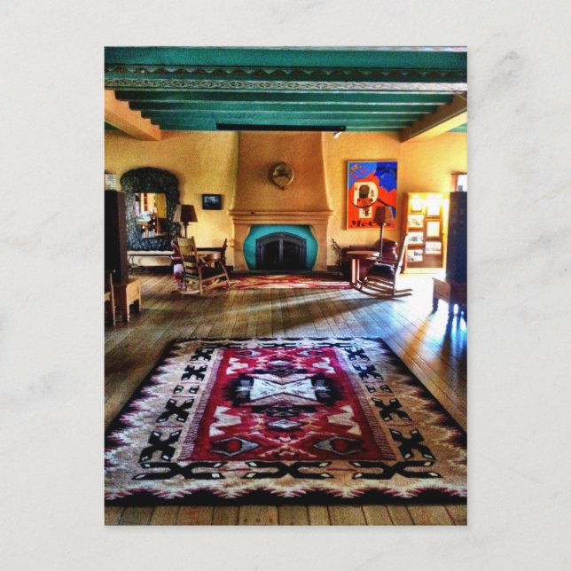 Southwestern Adobe Fireplace Room Hard Wood Floors Postcard (Front)