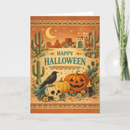Southwestern Adobe House Folk Art Halloween Card