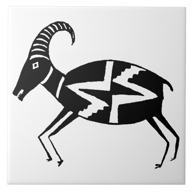 Southwestern Art Ancient Mimbres Pottery Sheep Tile (Front)