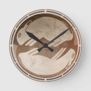 Southwestern Art Rabbits Ancient Mimbres Pottery Round Clock