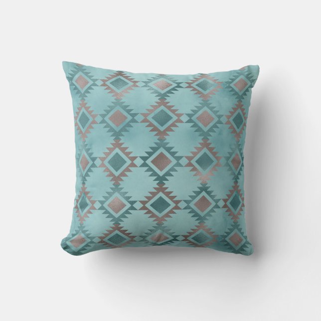 Southwestern Aztec Pattern Teal Blue  Throw Pillow (Front)