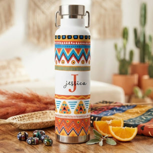 Southwestern Aztec Tribal Geometric Custom Name Water Bottle