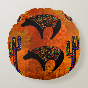 Southwestern Bear Art Round Pillow