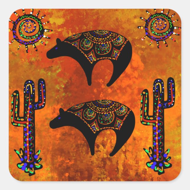 Southwestern Bear Art Square Sticker (Front)