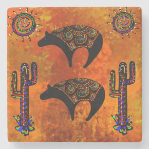 Southwestern Bear Art Stone Coaster