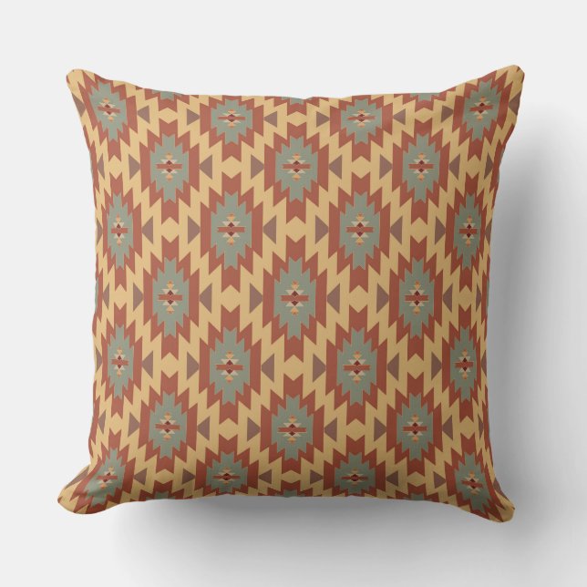 Southwestern Beauty | Aqua and Gold Throw Pillow (Front)