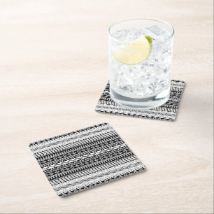 Southwestern Black and White and Grey Geometric Square Paper Coaster
