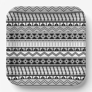 Southwestern Black and White Geometric Patterns Paper Plate