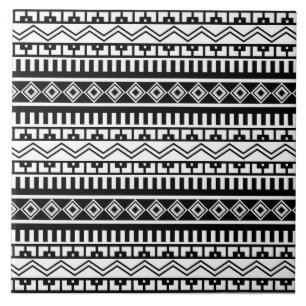 Southwestern Black and White Geometric Patterns Tile