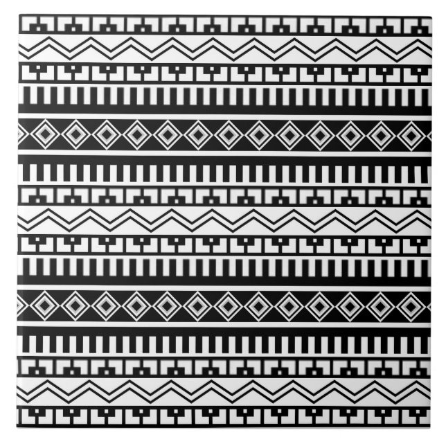 Southwestern Black and White Geometric Patterns Tile (Front)