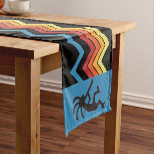 Southwestern Blue Black Silhouette Kokopelli Short Table Runner