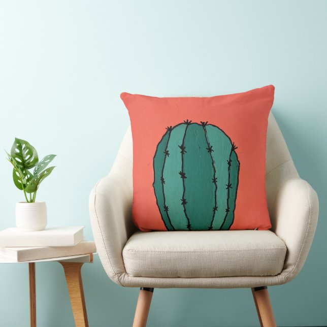 Southwestern Cactus Coral Background Throw Pillow (Chair)