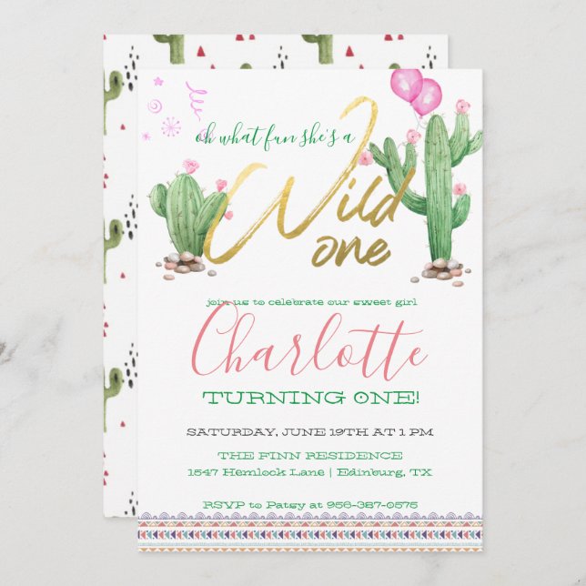 Southwestern Cactus First Birthday Invitation (Front/Back)