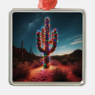 Southwestern Christmas desert cactus  Metal Ornament