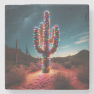 Southwestern Christmas desert cactus  Stone Coaster