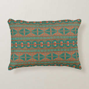 Southwestern Copper Teal Geometric Pattern Accent Pillow