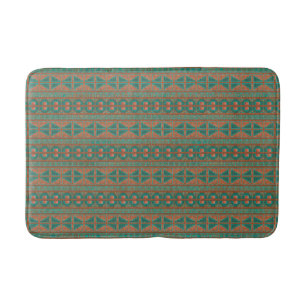 Southwestern Copper Teal Geometric Pattern Medium Bath Mat