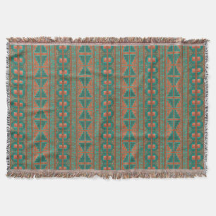 Southwestern Copper Teal Geometric Pattern Throw Blanket