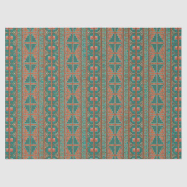 Southwestern Copper Teal Geometric Pattern Tissue Paper (Front)