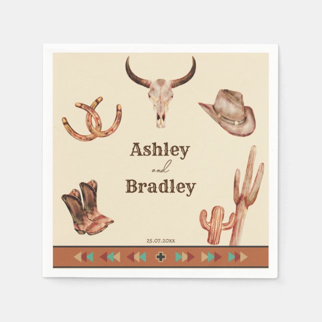Southwestern country ranch western cowgirl wedding napkin (Front)