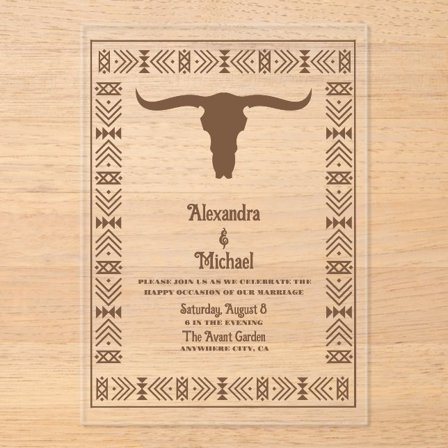 Southwestern Country Ranch Western Wedding Acrylic Invitations (Front)