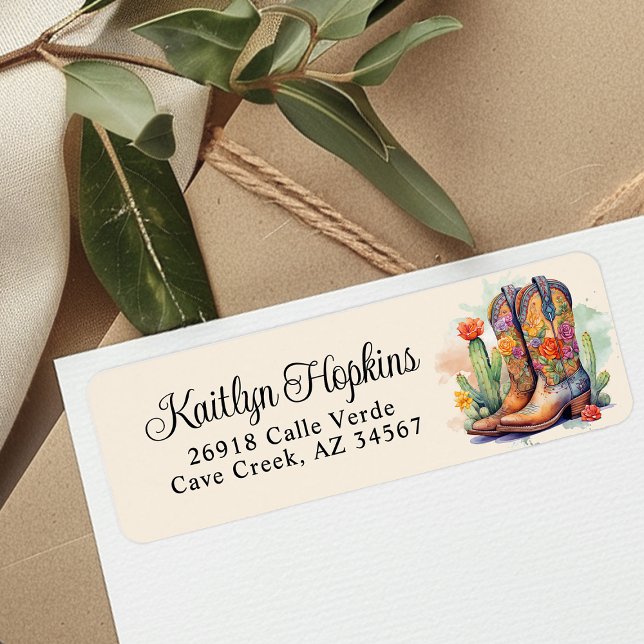 Southwestern Cowgirl Boots Return Address Label (Creator Uploaded)