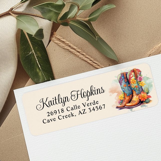 Southwestern Cowgirl Boots Return Address Label (Creator Uploaded)